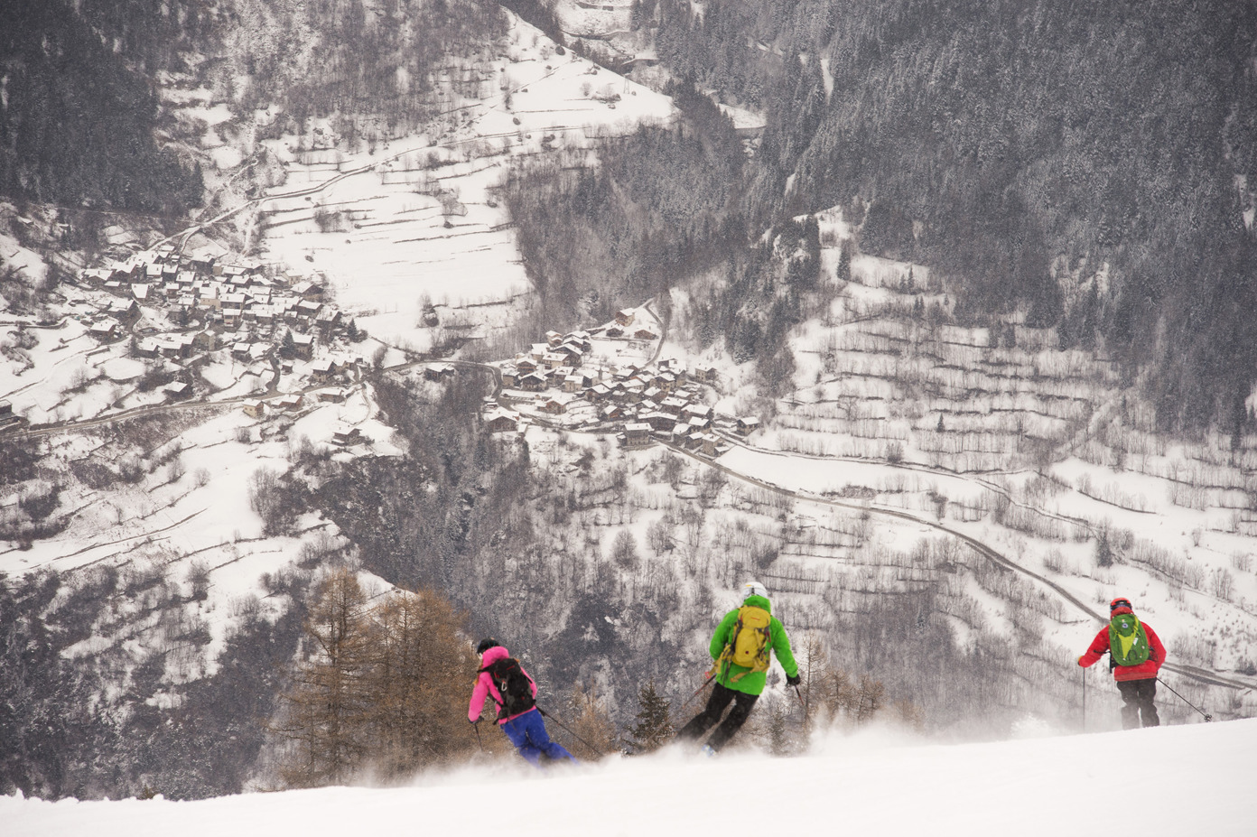 People skiing at French ski resort.